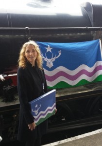 Exmoor Flag - winning desinger Jenny Stevens by West Somerset Railway steam locomotive